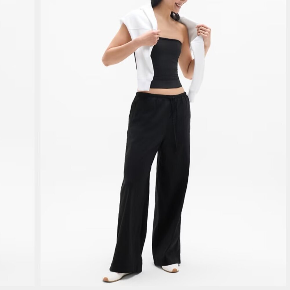 NWT Athleta Paradise Wide Leg Pant Black Linen Blend size L/P
